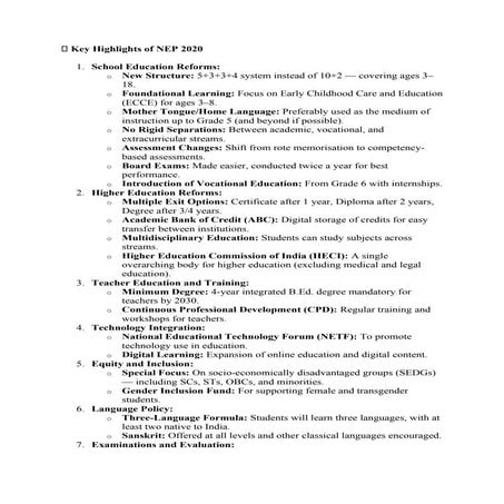 NATIONAL EDUCATION POLICY 2020 AND ITS IMPLEMENTATION | DOCX