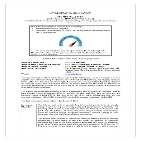 IDFC Flexi Cap Fund_Key information memorandum