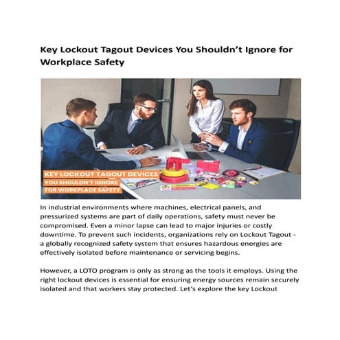 Key Lockout Tagout Devices You Shouldn’t Ignore for Workplace Safety | PDF