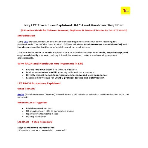 Key LTE Procedures Explained: RACH and Handover Simplified | TechLTE ...