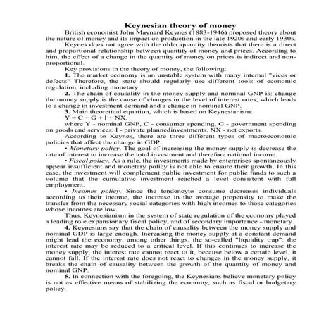 Keynesian theory of money