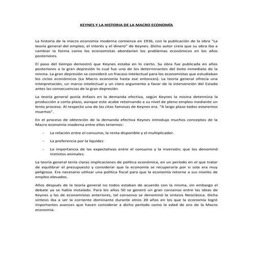 Keynes y la historia de la macro economía