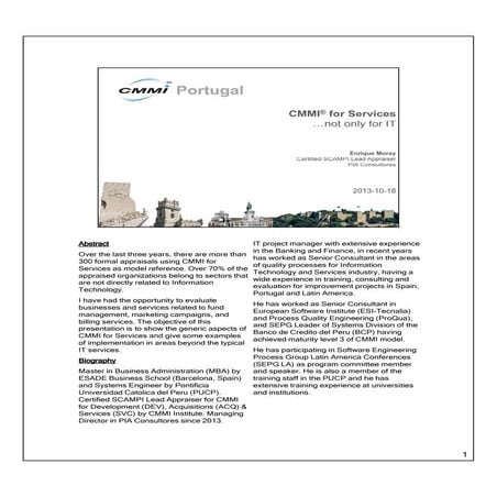 III Conferência CMMI Portugal, Keynote 2: CMMI for Services... not only for I...