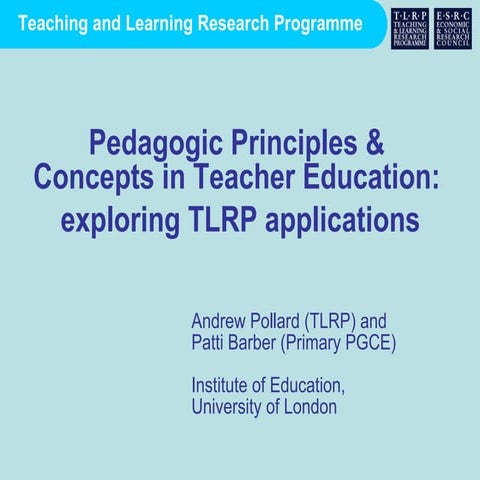 Keynote 5 - Principles and Pedagogic Concepts in Teacher Education: exploring...