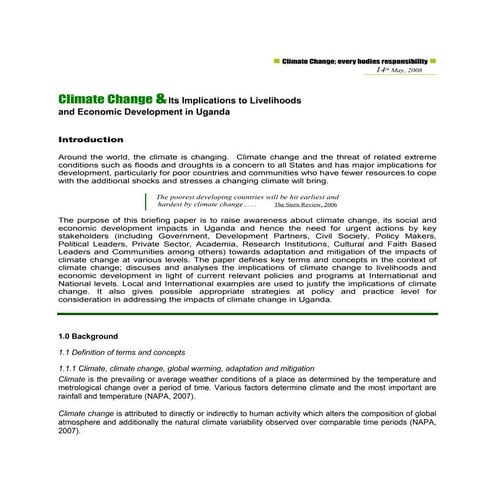 Climate Change & Its Implications to Livelihoods  and Economic Development in...