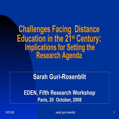 Challenges Facing Distance Education in the 21st Century:Implications for Se...