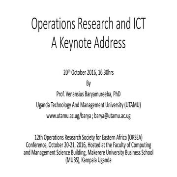 Operations Research and ICT A Keynote Address