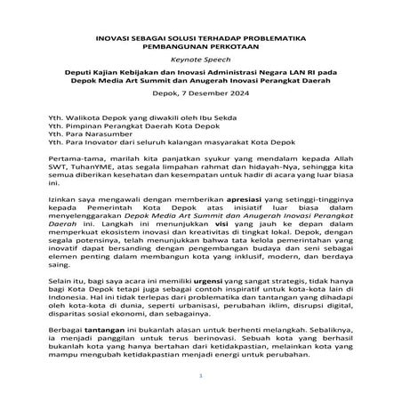 Inovasi Sebagai Solusi Terhadap Problematika Pembangunan Perkotaan