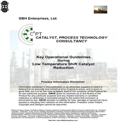 Key Operational Guidelines - Low Temperature Shift Catalyst Reduction 