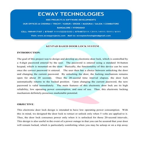 Keypad based security system and door lock