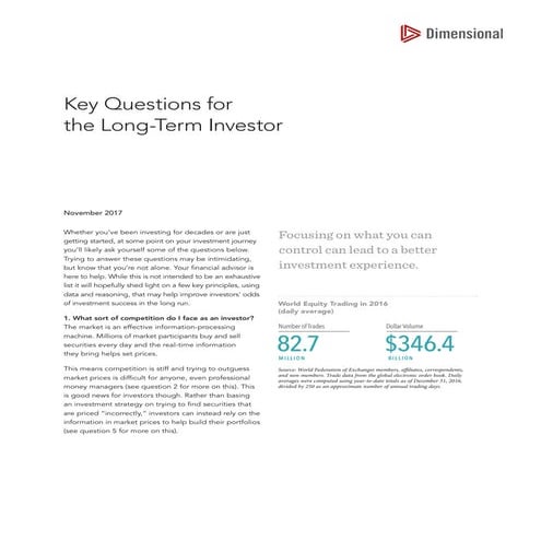 Key questions for the long term investor