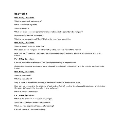 Key questions for year 12 course