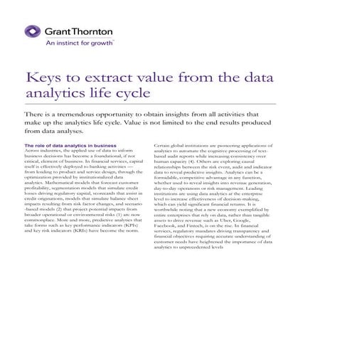 Keys to extract value from the data analytics life cycle