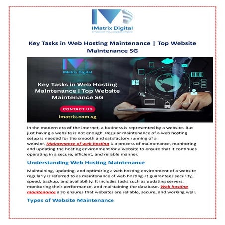 Key Tasks in Web Hosting Maintenance | Top Website Maintenance SG