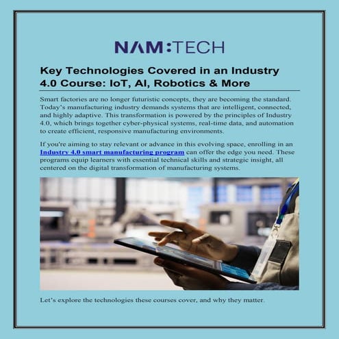 Key Technologies Covered in an Industry 4.0 Course: IoT, AI, Robotics & More