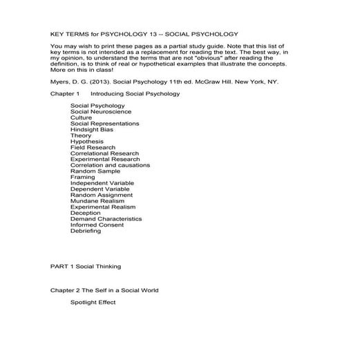 Key terms for social psychology