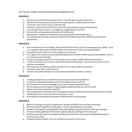 Key to key word transformation cambridge cpe