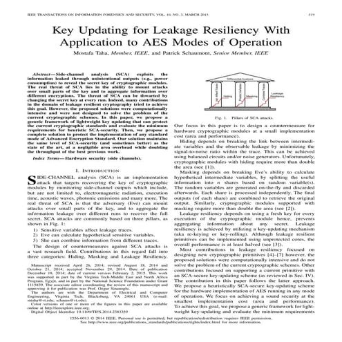 Key Updating for Leakage Resiliency with Application to AES Modes of Operation