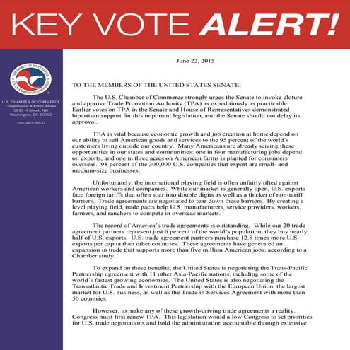 Key vote alert! - Trade Promotion Authority