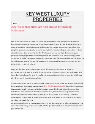 Key West properties are best choice for making investment