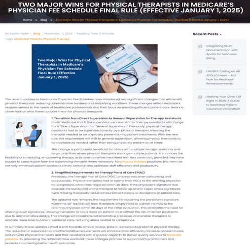 Key Wins for Physical Therapists in 2025 Medicare Rule by Apollo ...