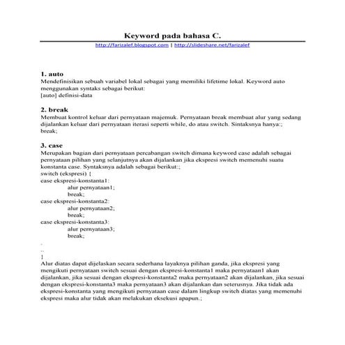Keyword Pada Bahasa C | PDF