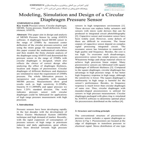 Modeling, Simulation and Design of a Circular Diaphragm Pressure Sensor