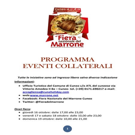 Programma eventi collaterali Fiera del Marrone 2014 a Cuneo