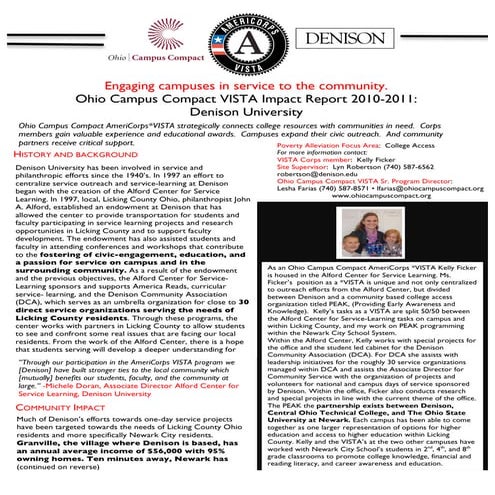 2011 Denison University Ohio Campus Compact VISTA Report