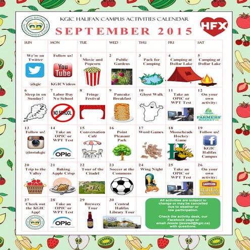 KGIC Halifax September Activity Calendar! 