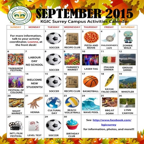 KGIC Surrey - September 2015 Activity Calendar
