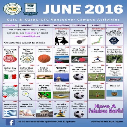 KGIC Vancouver Activity Calendar- June 2016