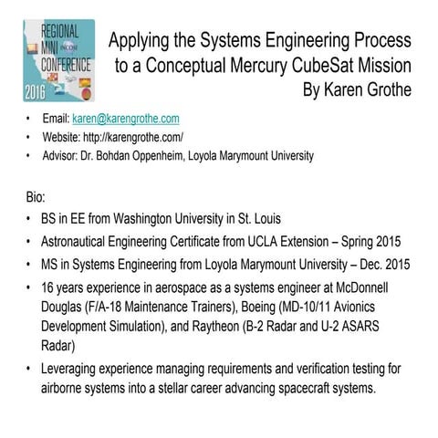 Applying the Systems Engineering Process to a Conceptual Merucry CubeSat Mission