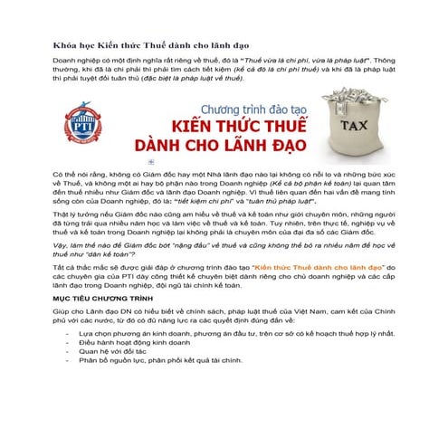 Khóa học kiến thức thuế dành cho lãnh đạo - Trường Doanh Nhân PTI