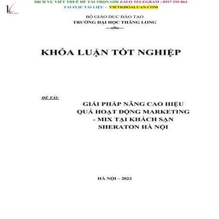 Khóa Luận Giải Pháp Nâng Cao Hiệu Quả Hoạt Động Marketing - Mix Tại Khách Sạn.