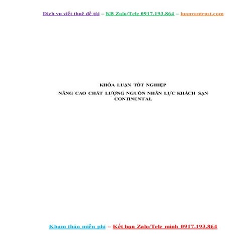 Khóa Luận Nâng Cao Chất Lượng Nguồn Nhân Lực Khách Sạn Continental.docx