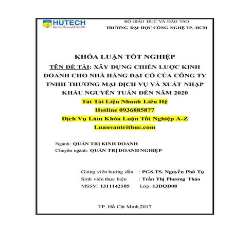 Khóa Luận Tốt Nghiệp Xây Dựng Chiến Lược Kinh Doanh Tại Nhà Hàng