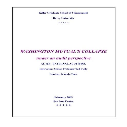  Washington Mutual Bank's  Collapse Under An Audit Perspective