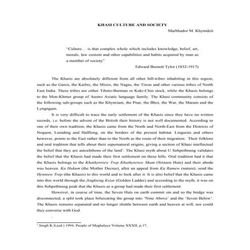 Khasi Culture and Society