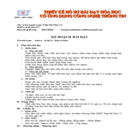 Kế hoạch bài dạy ICT: BENZEN VÀ ANKYLBENZEN | DOCX