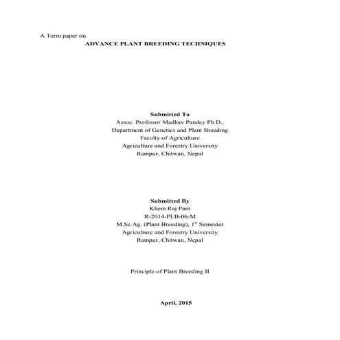 Advance Plant Breeding Techniques