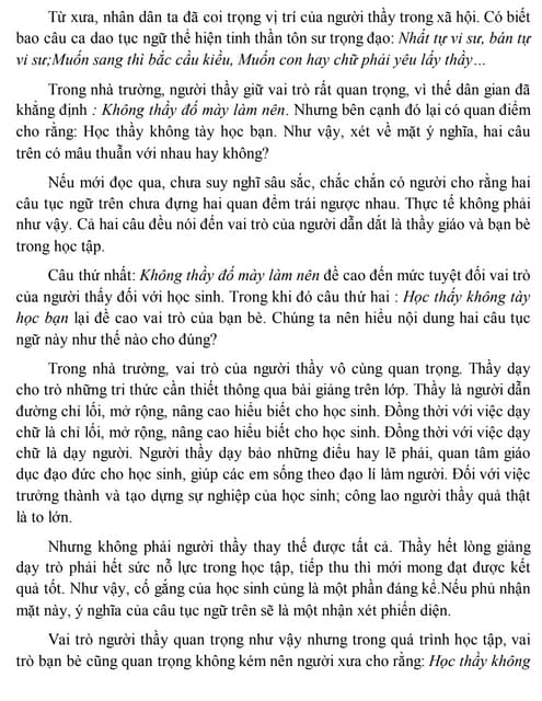 Nghị luận không thầy đố mày làm nên, học thầy không tày học bạn