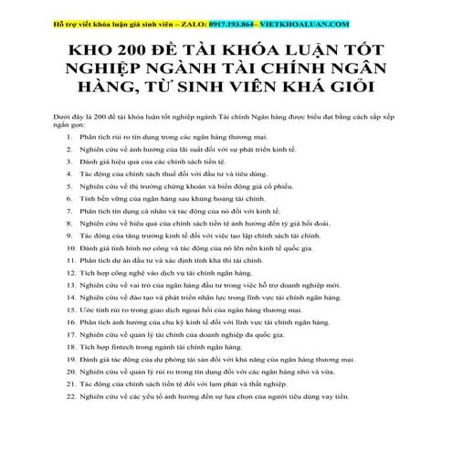 Kho 200 Đề Tài Khóa Luận Tốt Nghiệp Tài Chính Ngân Hàng, Từ Sinh Viên Khá Giỏi