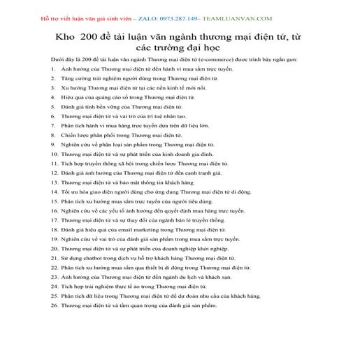 Kho 200 đề tài luận văn ngành thương mại điện tử