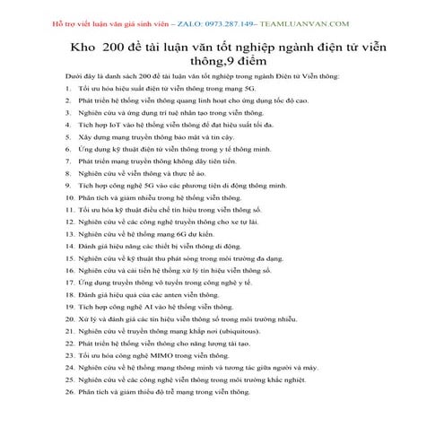 Kho 200 đề tài luận văn tốt nghiệp ngành điện tử viễn thông, 9 điểm