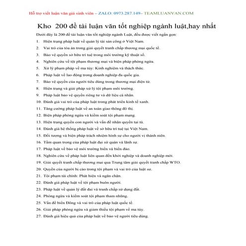 Kho 200 đề tài luận văn tốt nghiệp ngành luật, hay nhất