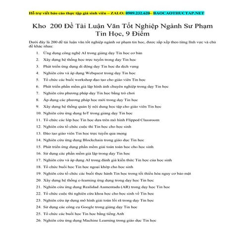 Kho 200 Đề Tài Luận Văn Tốt Nghiệp Ngành Sư Phạm Tin Học