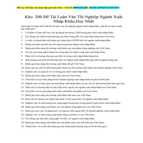 Kho 200 Đề Tài Luận Văn Tốt Nghiệp Ngành Xuất Nhập Khẩu