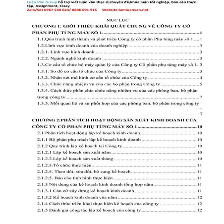 Khoá luận Báo cáo thực tập tốt nghiệp tại Công ty Cổ phần phụ tùng máy số 1