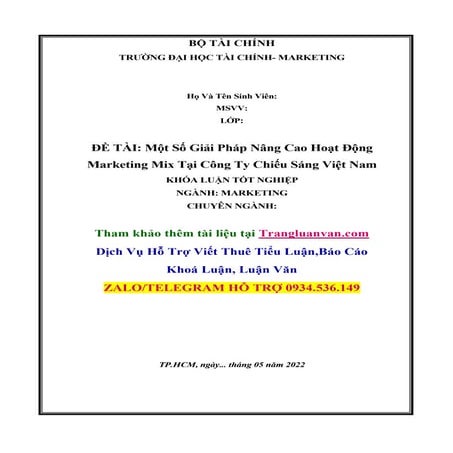 Khoá Luận Một Số Giải Pháp Nâng Cao Hoạt Động Marketing Mix Tại Công Ty Chiếu...